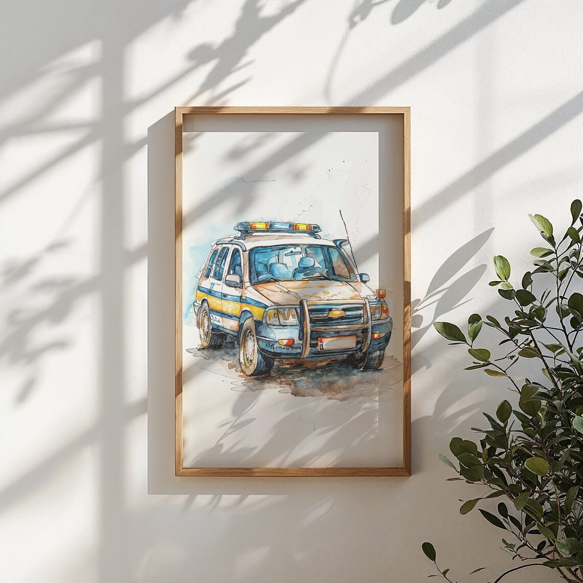 Watercolor Police SUV With Light Bar Kids Room Vehicle Wall Poster - Image 4