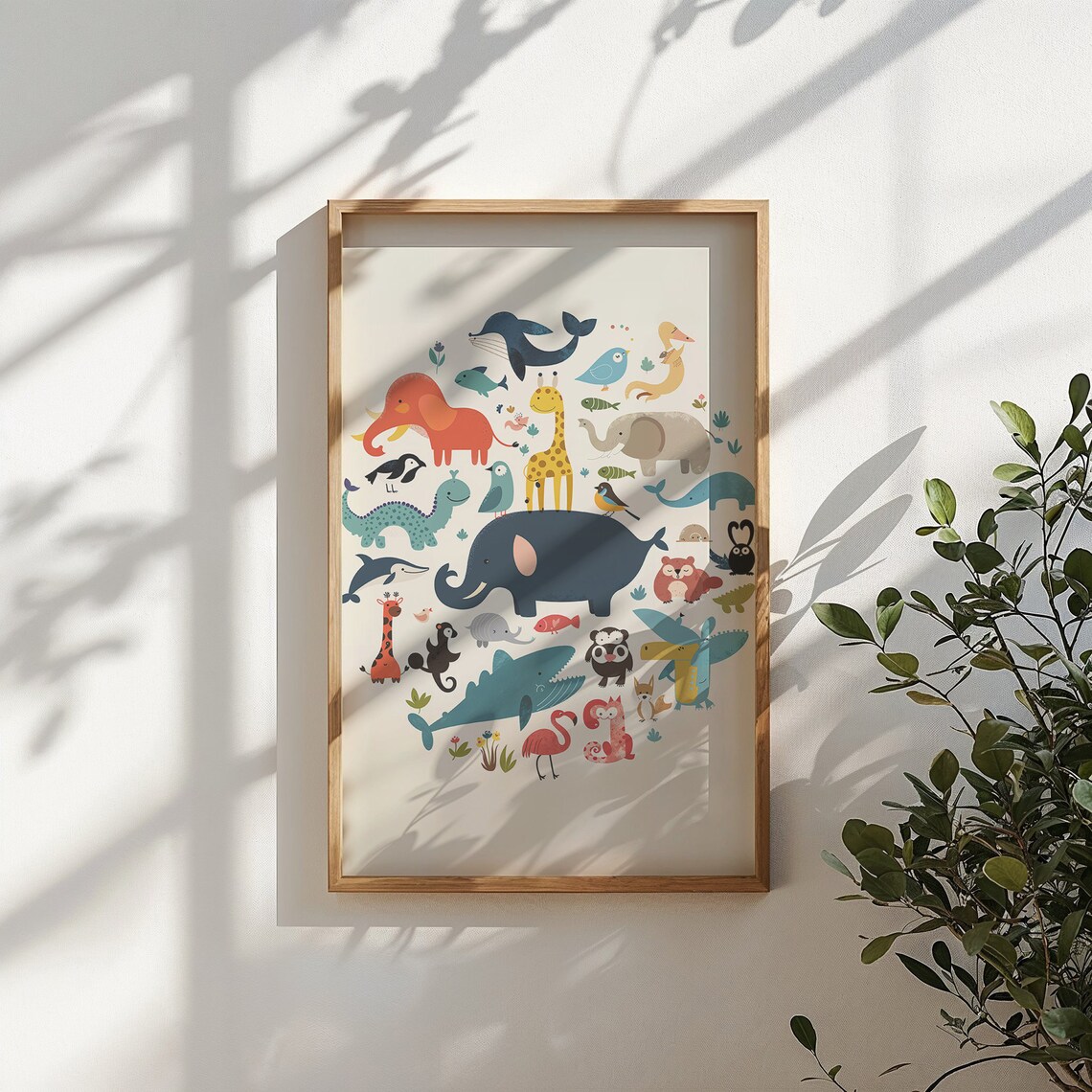 Safari Animals Collage Elephant Giraffe Whale Colorful Kids Art Print - Image 5