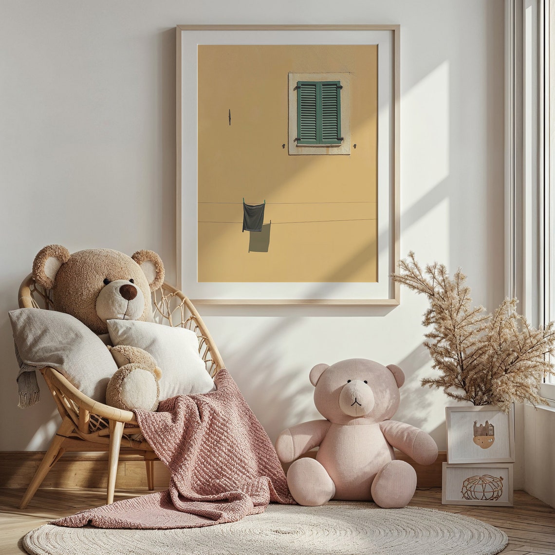 Sunny Ochre Wall Laundry Line Single Garment Minimalist Facade Poster - Image 5