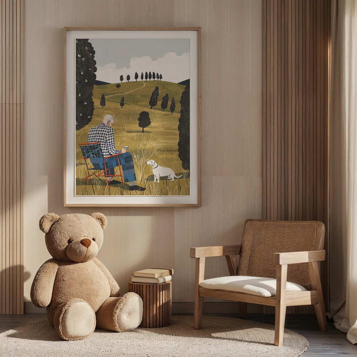 Elderly Man Dog Golden Rolling Hills Serene Countryside Wall Poster - Image 3