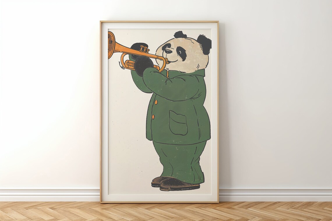 Panda Playing Orange Trumpet Green Suit Kids Music Room Wall Poster - Image 5