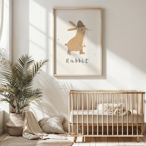 Easter Bunny Print Nursery Wall Art Kids Room Decor Baby Animal Poster Art Easter Decor Gift Idea