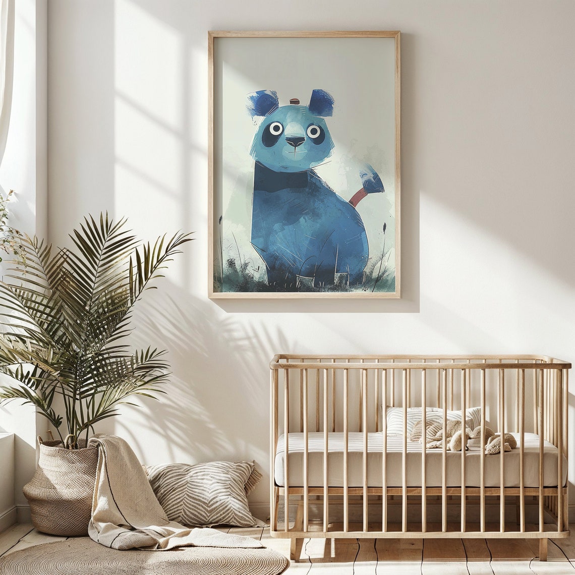 Cute Blue Panda Bear Watercolor Illustration Kids Nursery Art Print - Image 3
