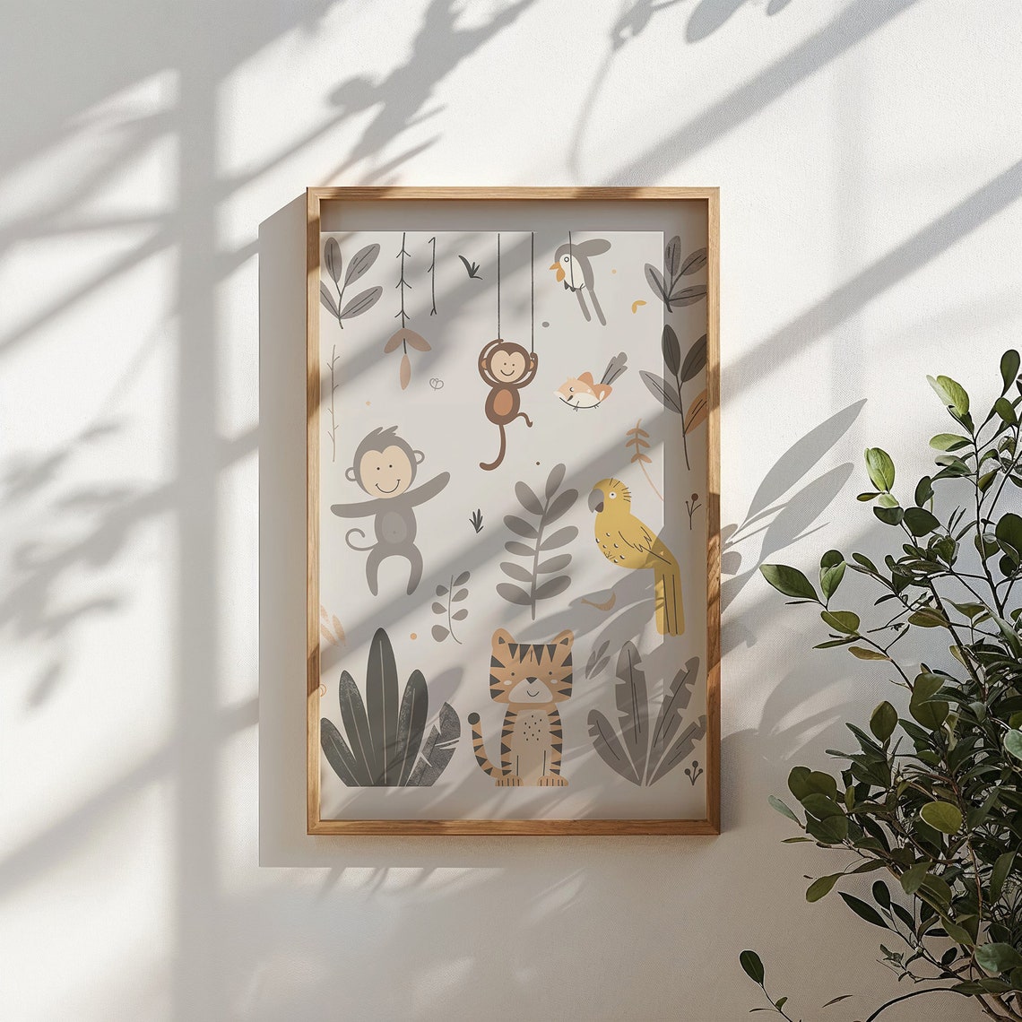 Jungle Animals Nursery Poster Monkeys Parrot Tiger Botanical Kids Art - Image 2