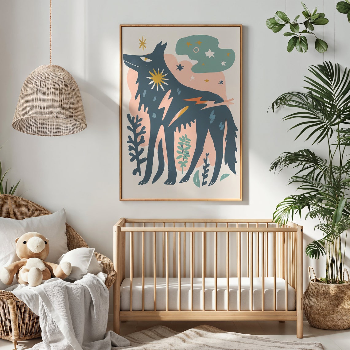 Midnight Wolf Stars Sun Medallion Folk Art Animal Wall Poster - Image 3