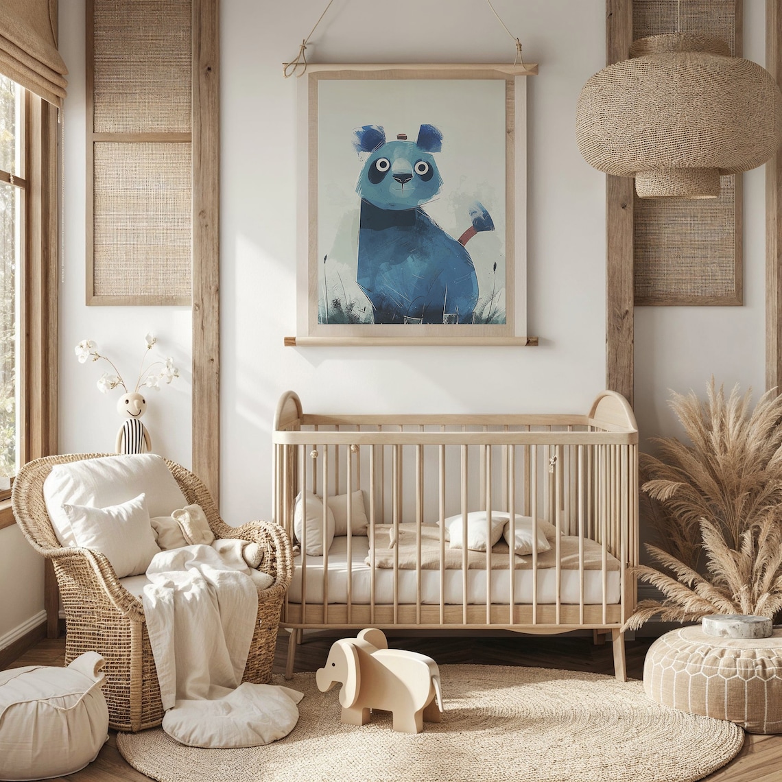 Cute Blue Panda Bear Watercolor Illustration Kids Nursery Art Print