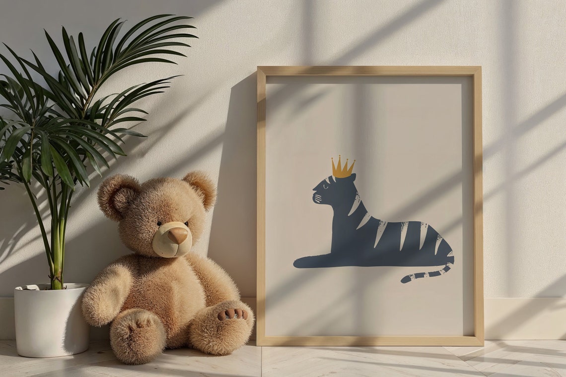 Royal Navy Tiger Gold Crown Lying Down Minimalist Kids Wall Poster - Image 6