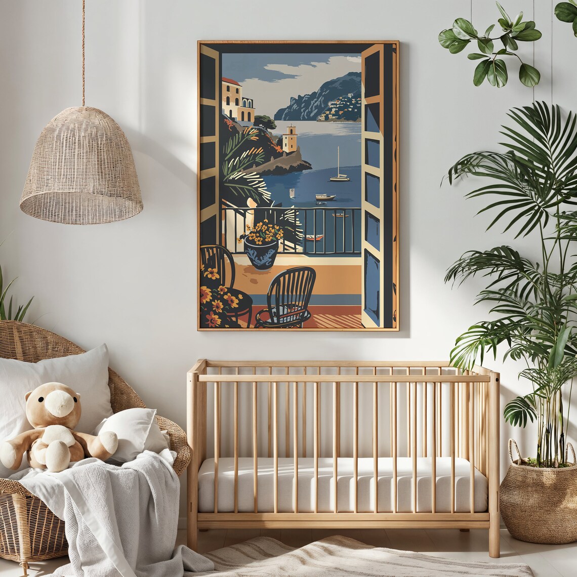 Mediterranean Terrace Coast Church Tower Boats Balcony Travel Poster - Image 4