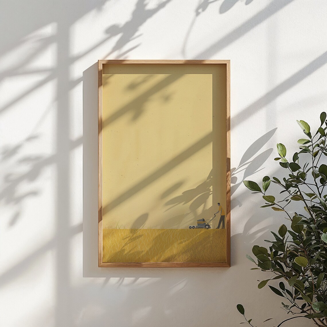 Man Mowing Golden Yellow Lawn Minimalist Vintage Illustration Poster - Image 4