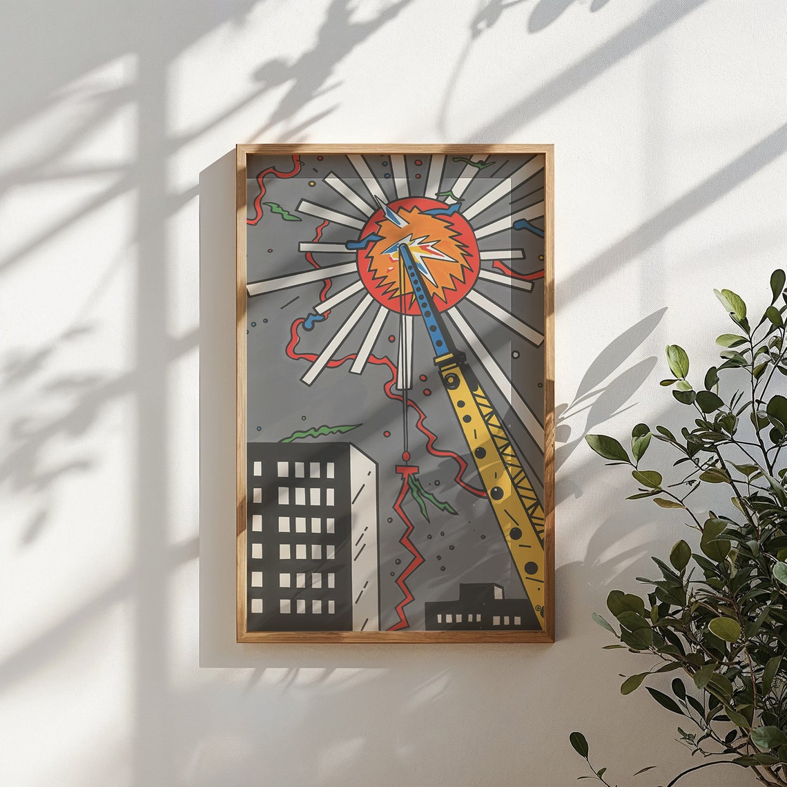 Pop Art Crane Lifting Sun City Building Bold Comic Wall Poster - Image 5