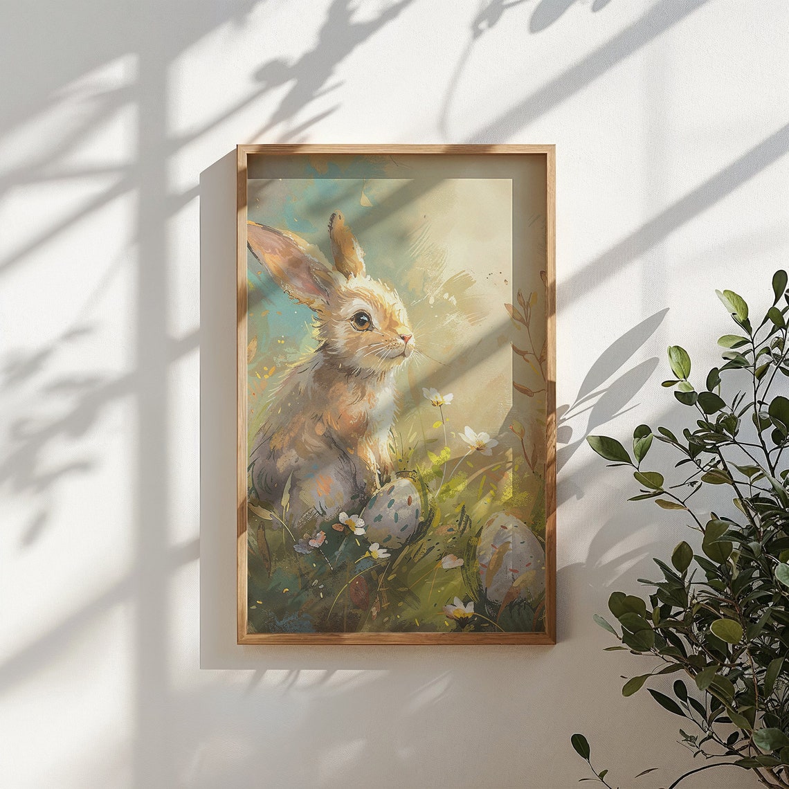 Light Brown Bunny Meadow Glow Painted Eggs Pastel Easter Poster - Image 5