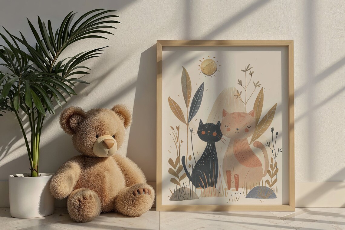 Two Cats in Nature, Whimsical Nursery Art Print - Image 6