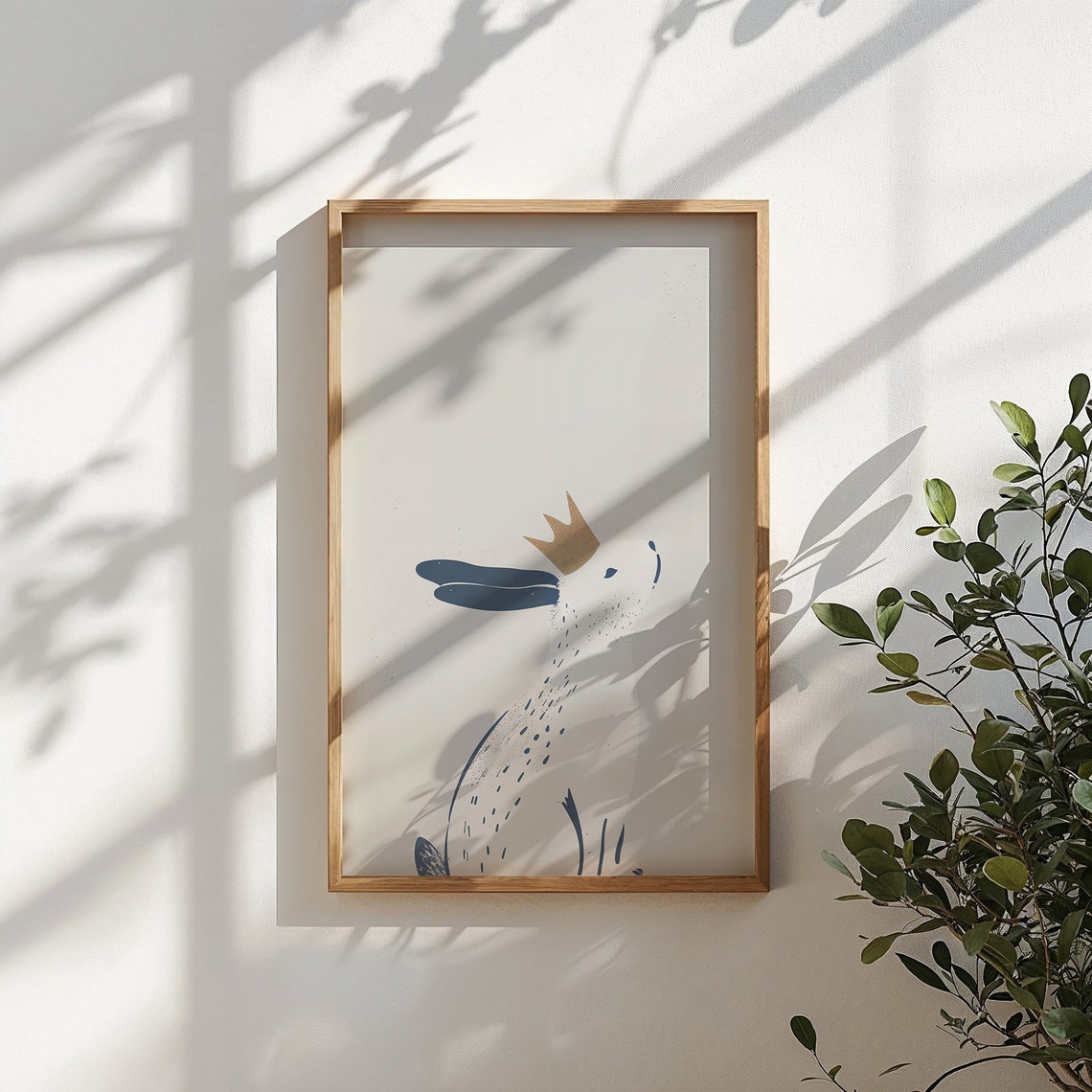 Crowned White Bunny Blue Ears Minimalist Neutral Nursery Wall Poster - Image 5