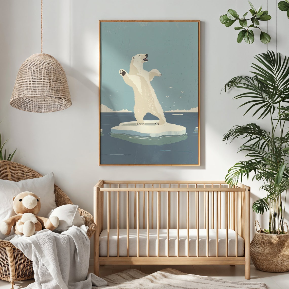 Playful Polar Bear Leaping Ice Floe Arctic Ocean Retro Art Poster - Image 3