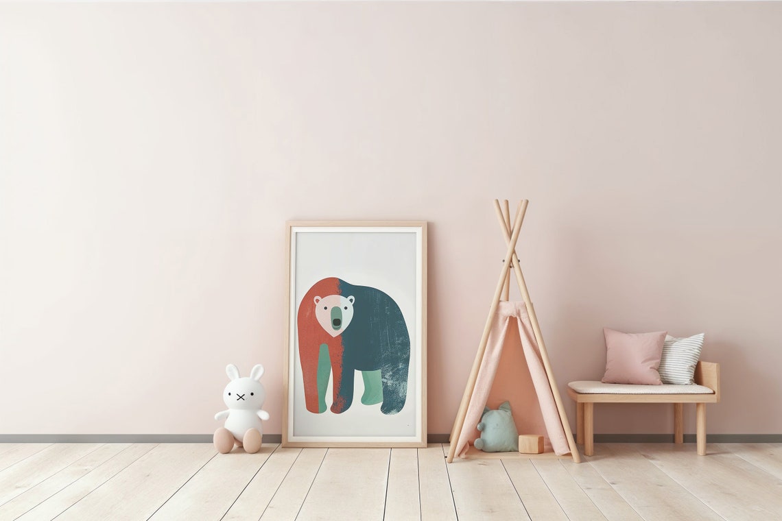 Modern Polar Bear Rust Red And Teal Minimalist Kids Wall Art Poster - Image 5