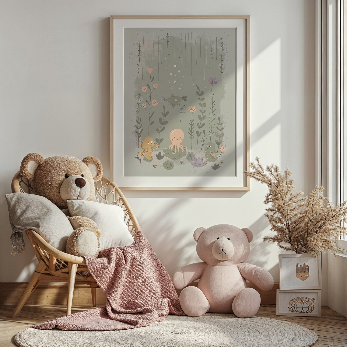 Underwater Ocean Animals Nursery Wall Art Print, Neutral Tones - Image 4
