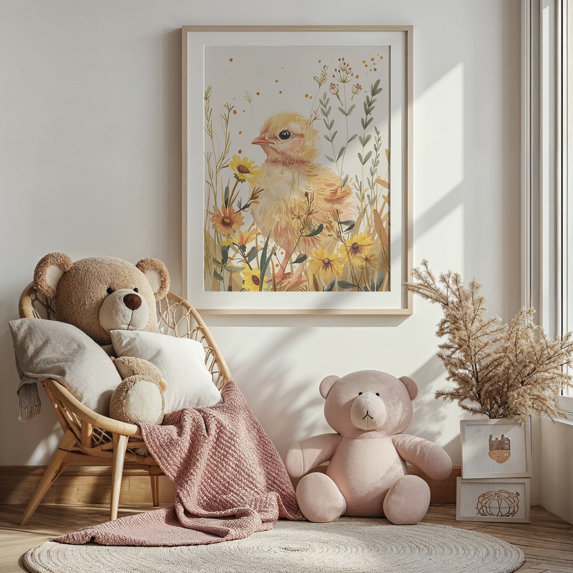 Fluffy Baby Chick With Yellow Wildflowers Spring Watercolor Art Print - Image 3
