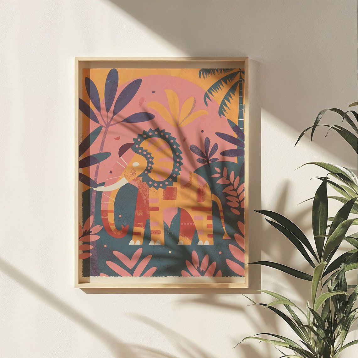 Bold Patterned Orange Elephant Pink Sun Jungle Nursery Poster - Image 5