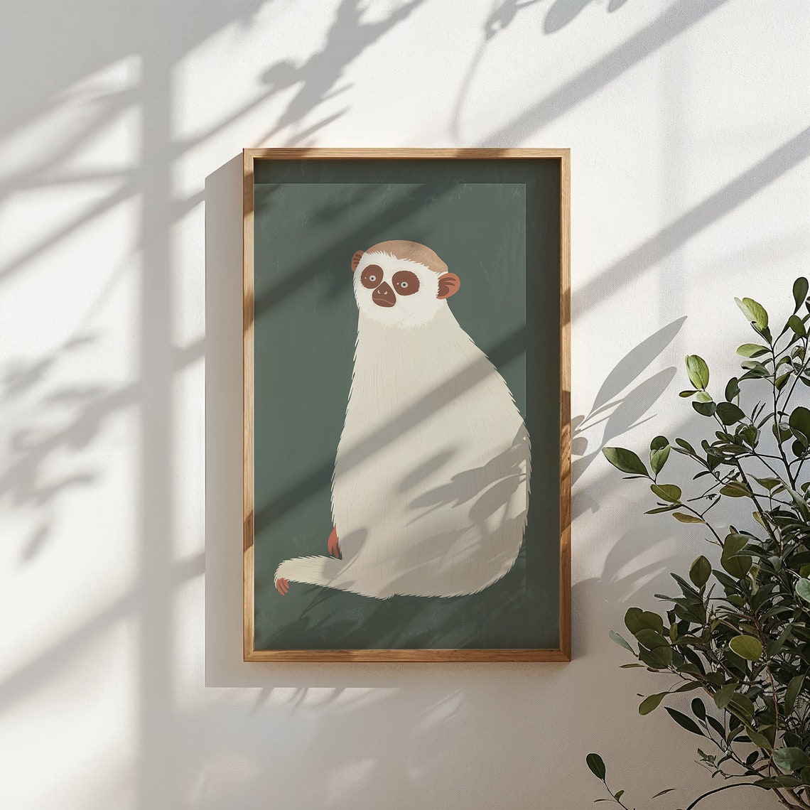 Sloth Cream Illustration On Forest Green Minimalist Kids Animal Poster - Image 5