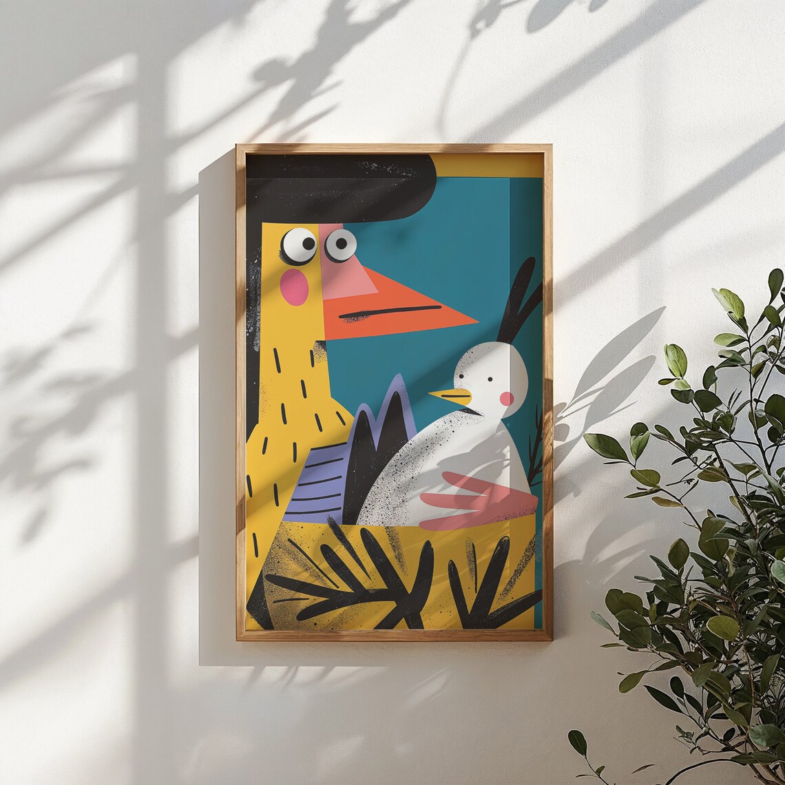 Quirky Yellow Bird Long Orange Beak Bold Pop Art Kids Room Poster - Image 3