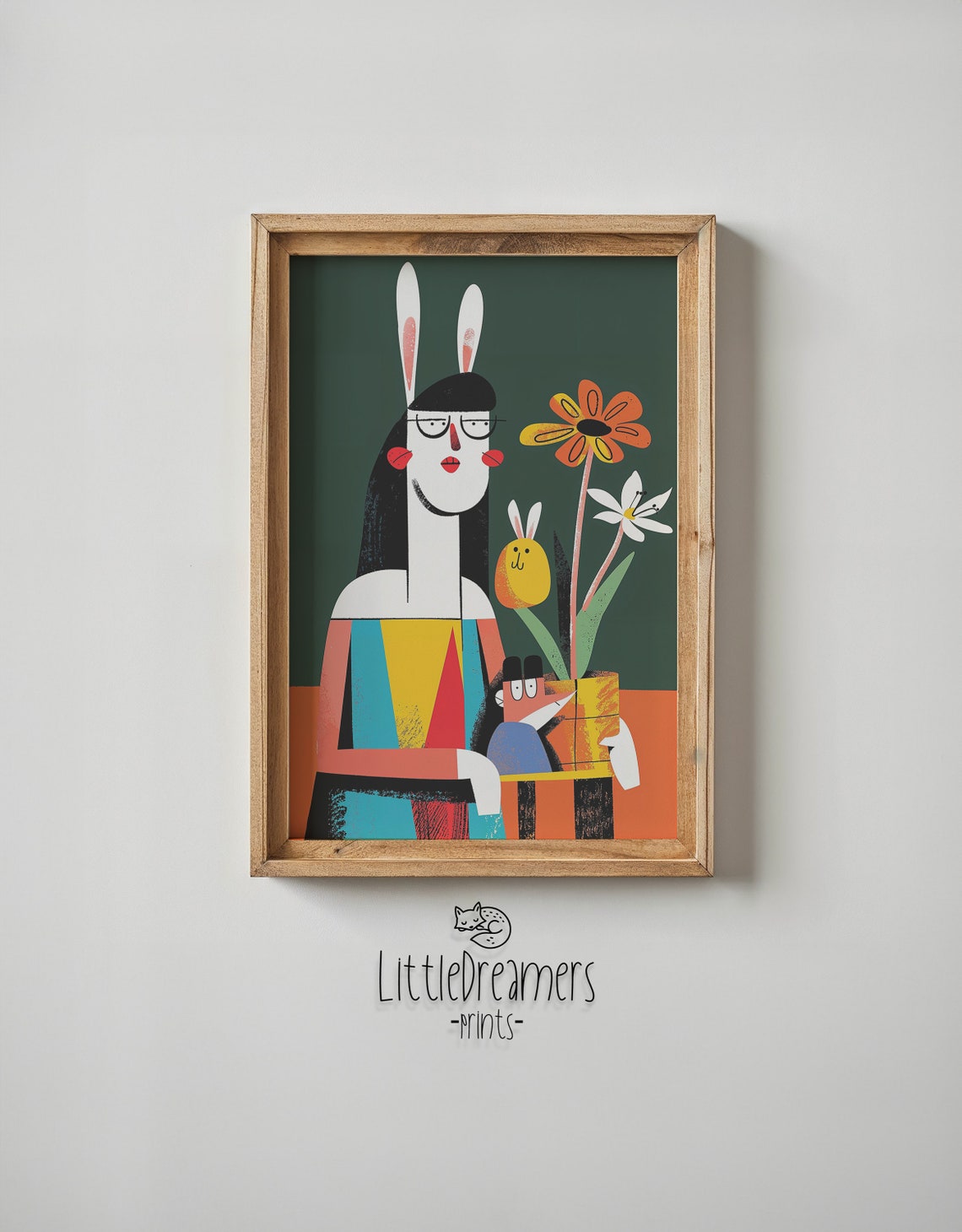 Abstract Bunny Mom With Baby Flowers Bold Modern Kids Poster - Image 5