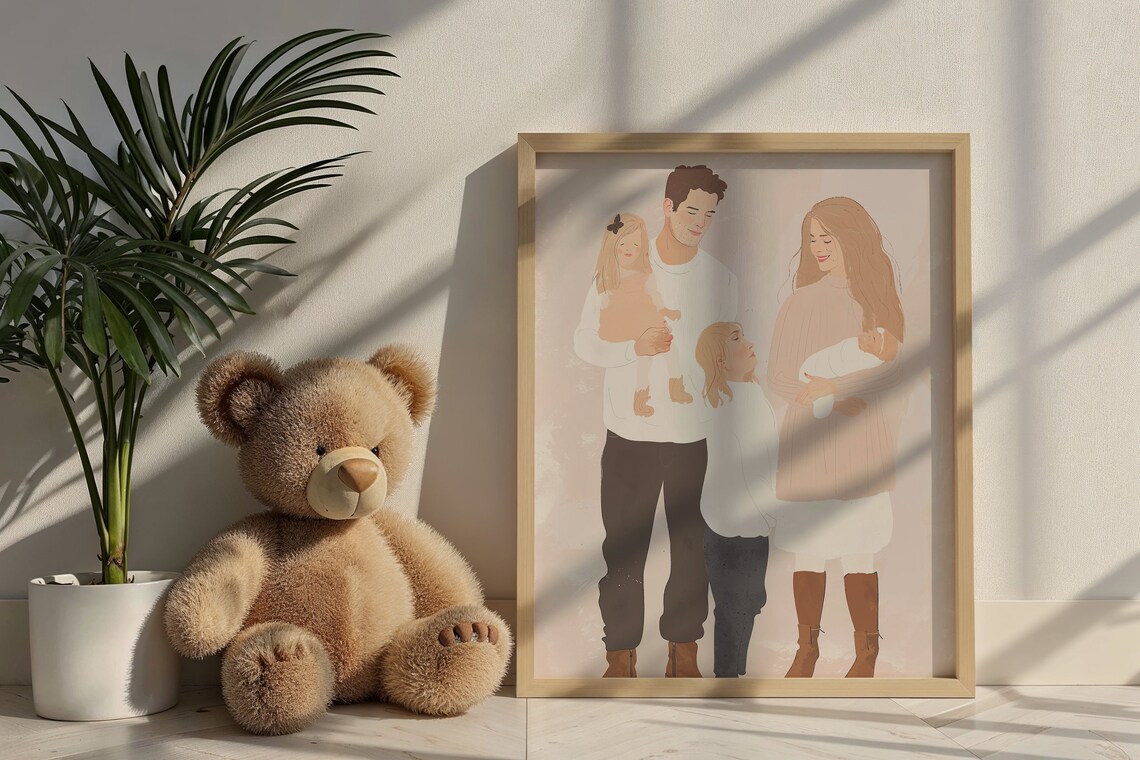 Family Of Four Soft Portrait Dad Mom Kids Newborn Baby Blush Art Print