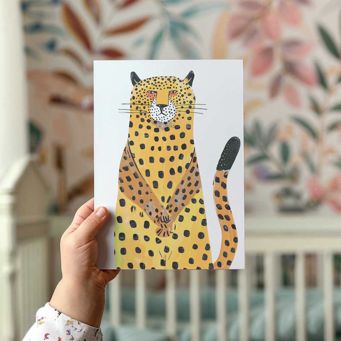 Whimsical Sitting Cheetah Illustrated Spotted Kids Safari Art Poster - Image 2