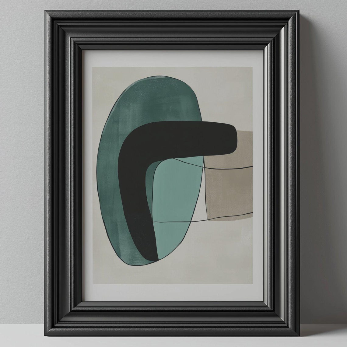 Teal Green and Black Hooked Shape Modern Minimalist Abstract Poster