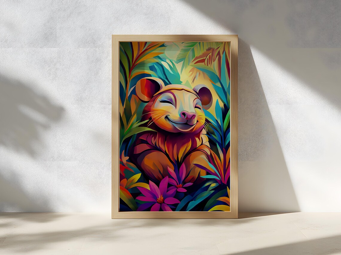 Smiling Armadillo in a Bright Tropical Flower Jungle Animal Poster - Image 3