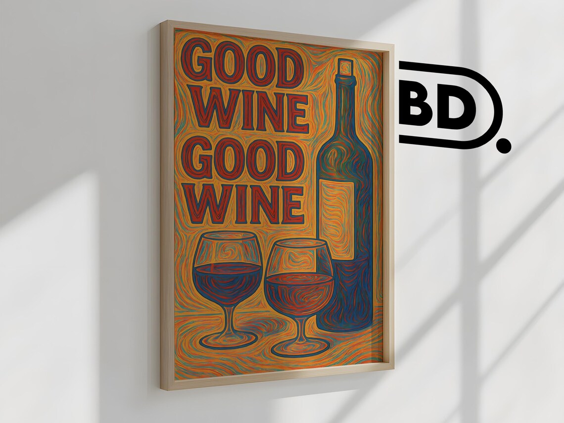 Good Wine Retro Lettering Poster With Bottle And Glasses Swirly Style - Image 2