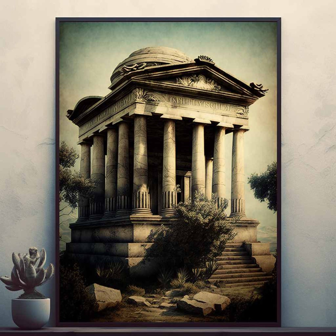 Ancient Stone Mausoleum with Columns Vintage History Art Print