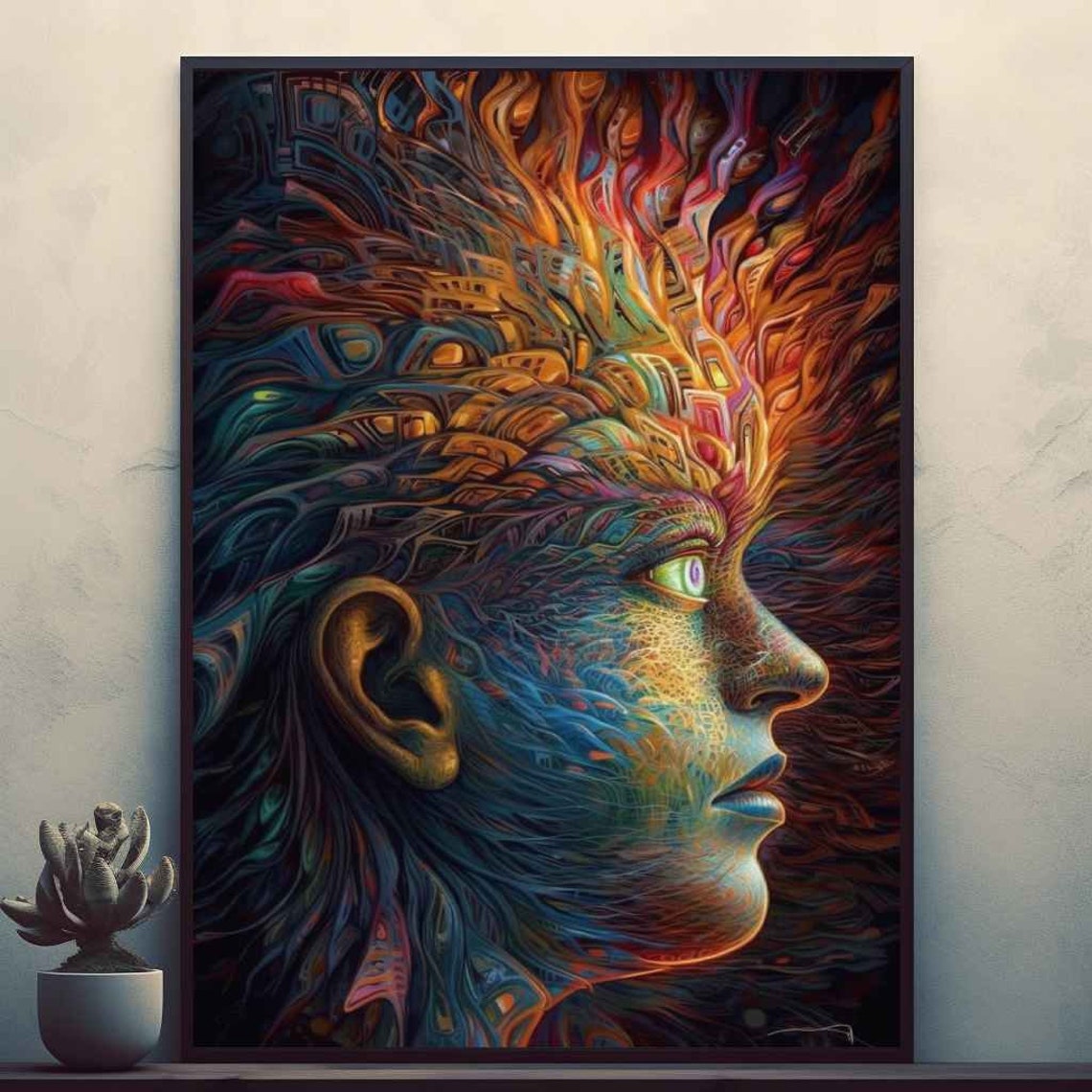 Colorful Abstract Woman Face Profile Fractal Pattern Art Poster