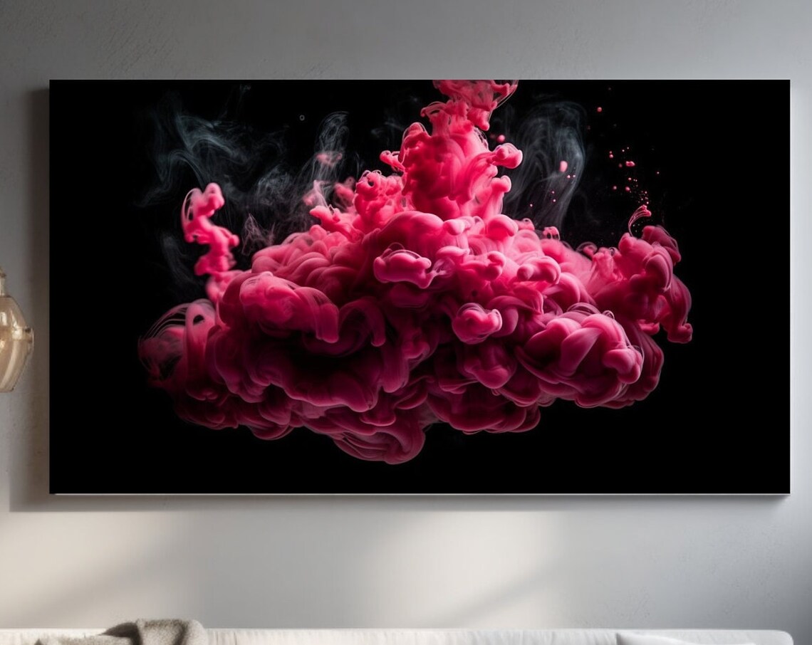 Magenta Ink Cloud Blooming in Black Water Cosmic Smoke Poster