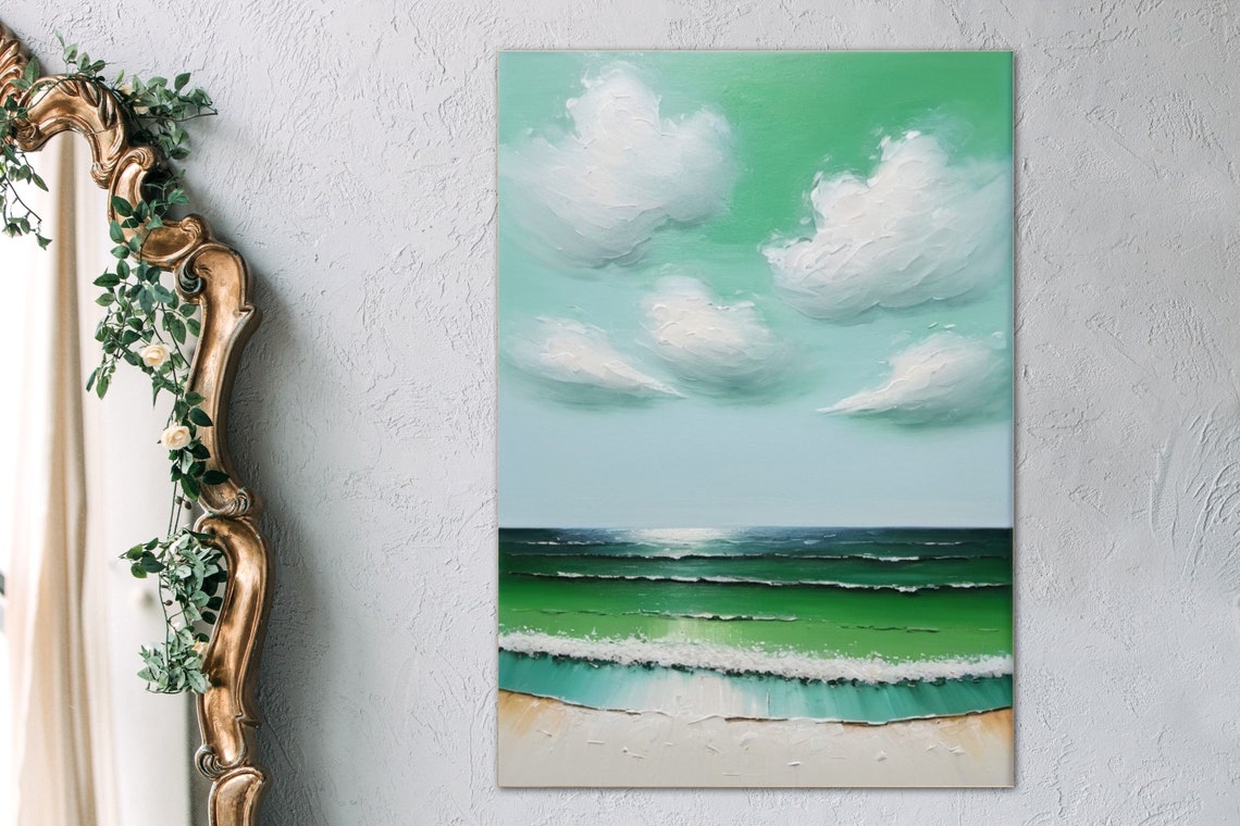Vertical Emerald Seascape With Deep Green Ocean Waves Shore Poster