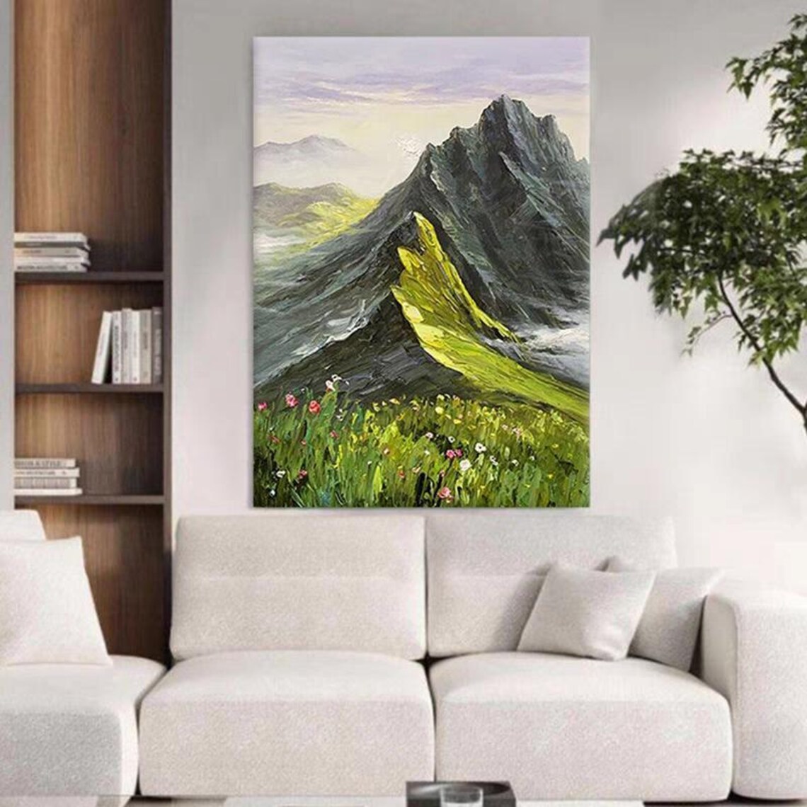 Handmade Green Hill Oil Painting Vertical Large Size Nature Artwork Custom 3d Textured Art Fresh Style Painting Home Wall Decor - Image 3
