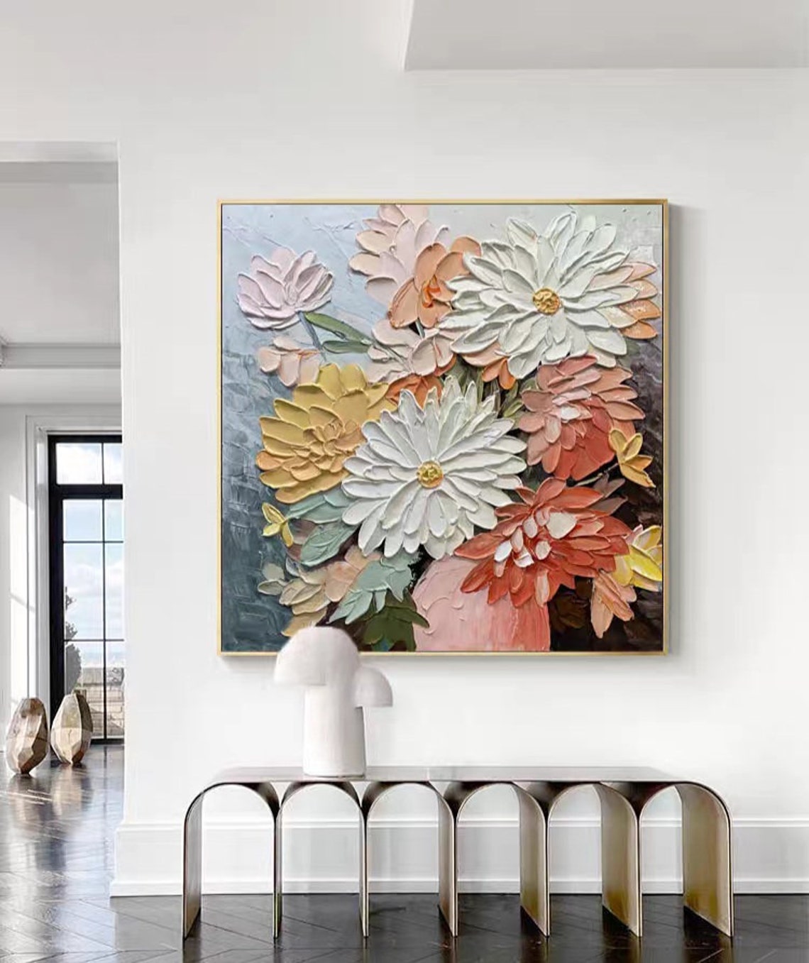 Vibrant Chrysanthemum Bloom White Pink Yellow Bold Floral Poster - Image 4