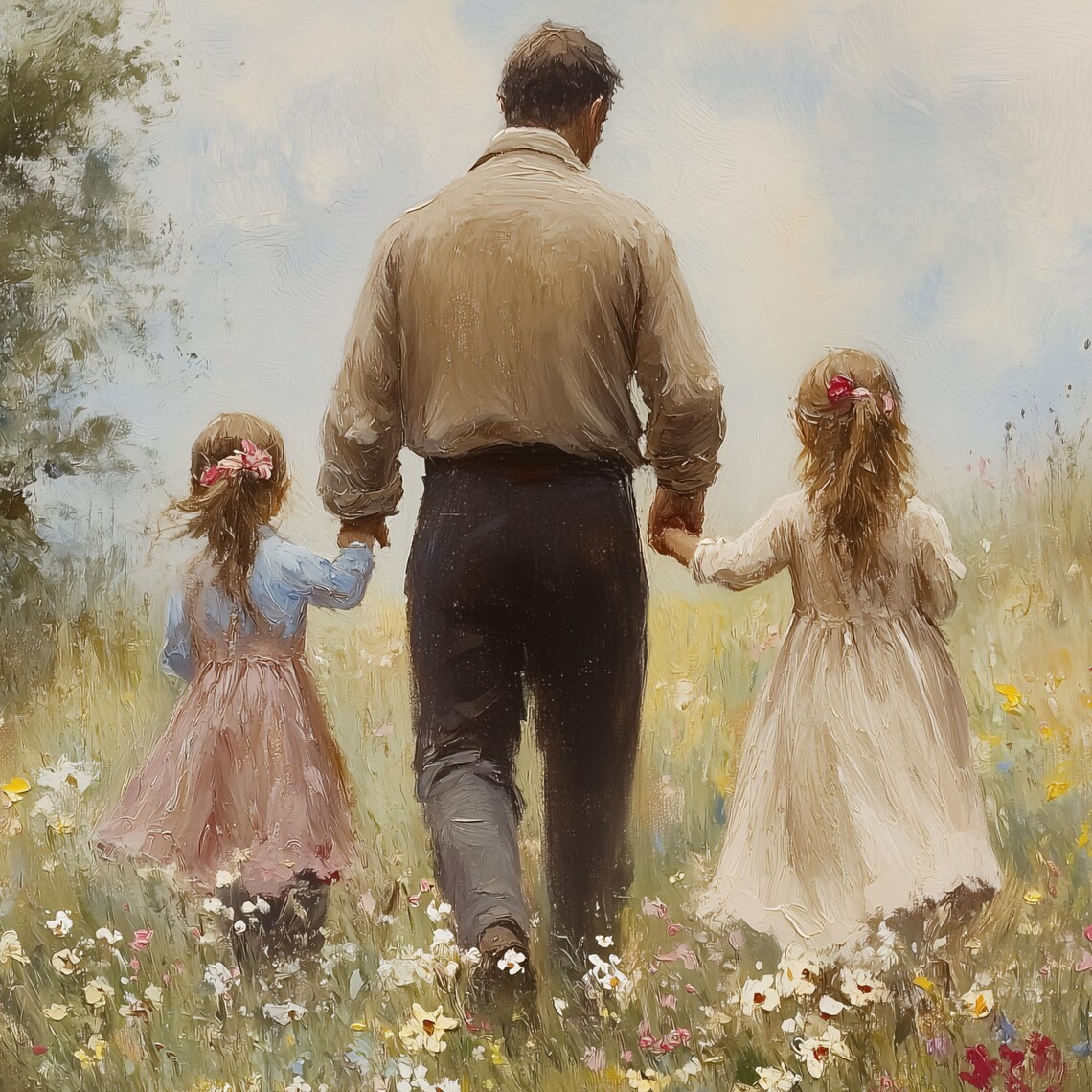 Fathers Day Fatherhood Print Girl Dad Print Gift For Fathers Day Gift Father Daughter Painting Cottagecore Nursery Wall Art Farm - Image 3