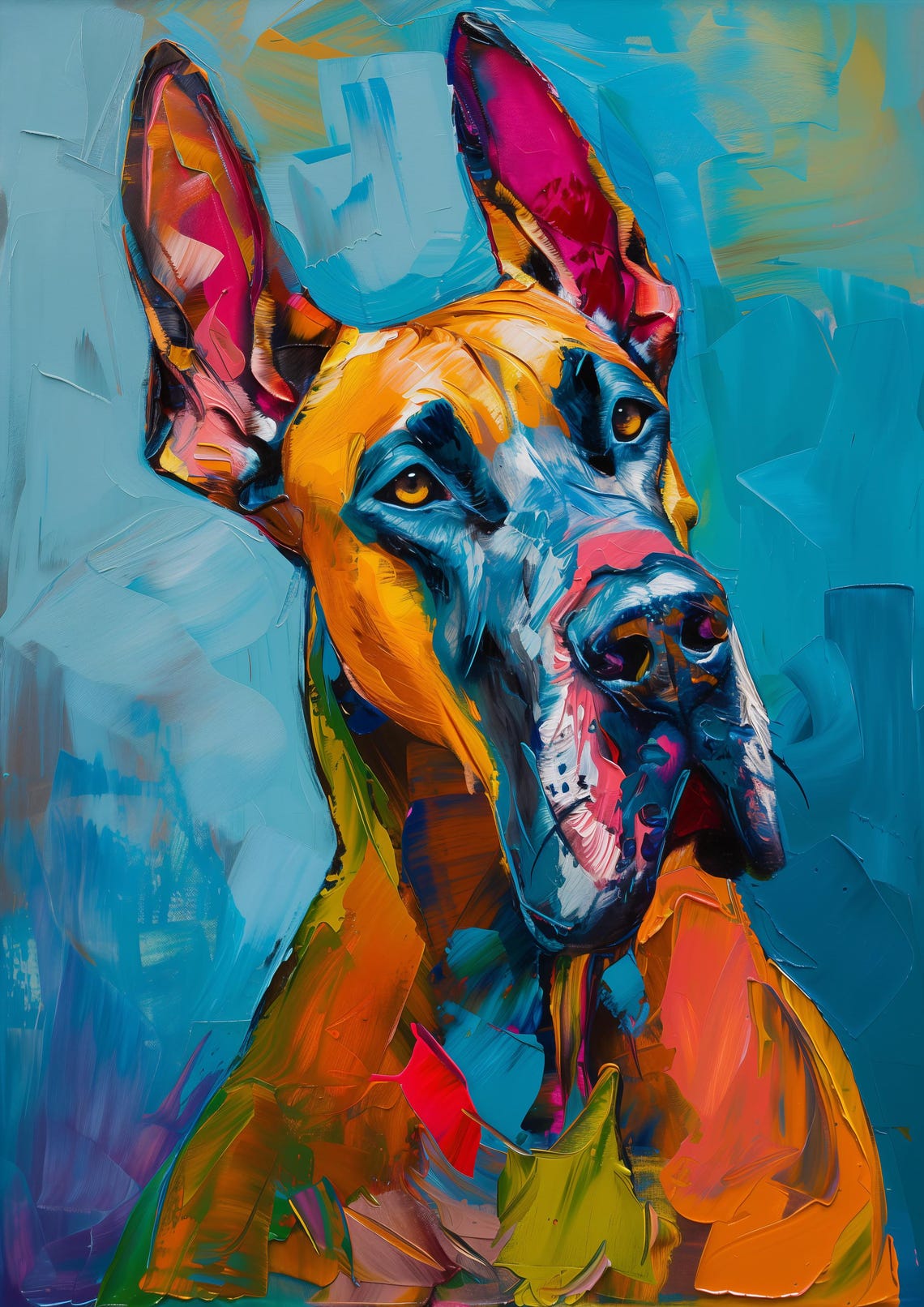 Three Colorful Great Dane Portraits Pop Art Blue Gallery Poster - Image 2