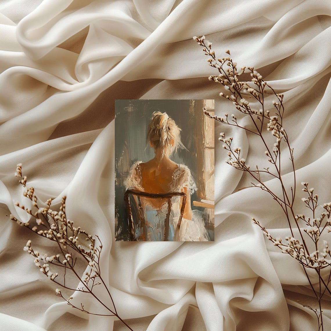 Bride In White Gown Seated By A Sunlit Window Bridal Portrait Poster - Image 2