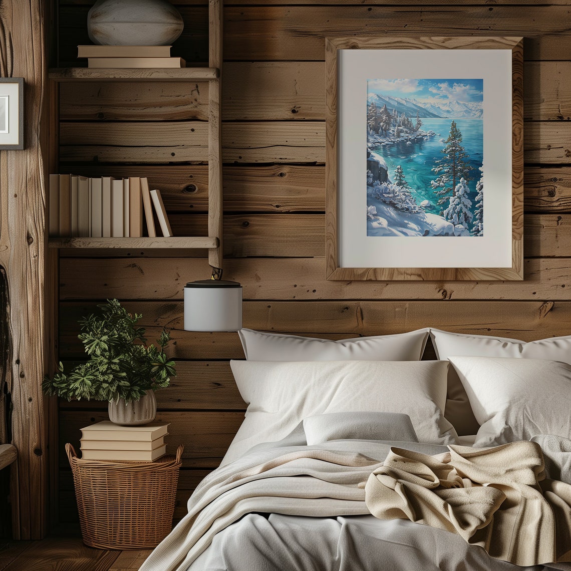 Snow Covered Alpine Lake with Pines in Winter Landscape Poster - Image 2