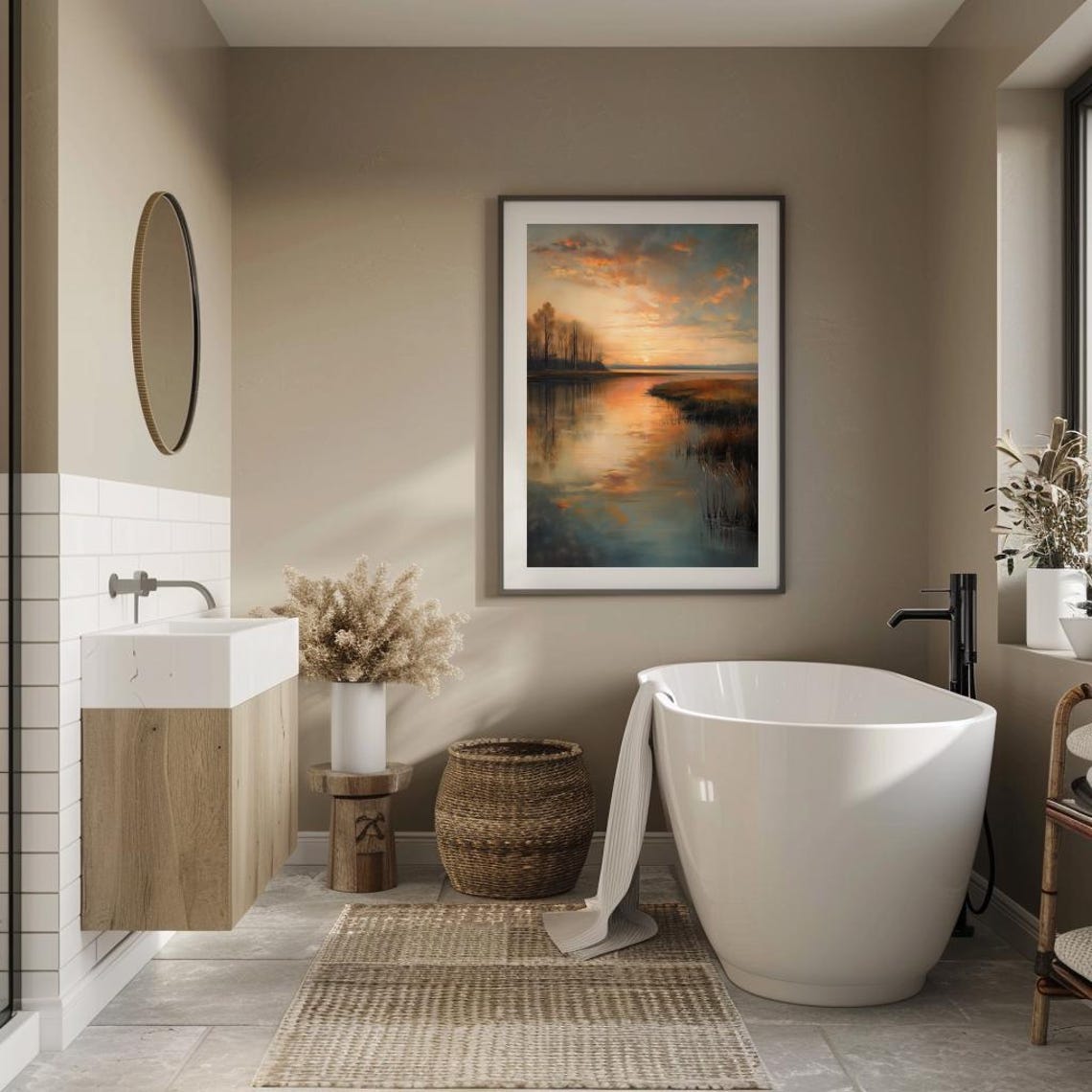 Marsh Sunset Reflection Over Calm Wetland Moody Landscape Poster - Image 3
