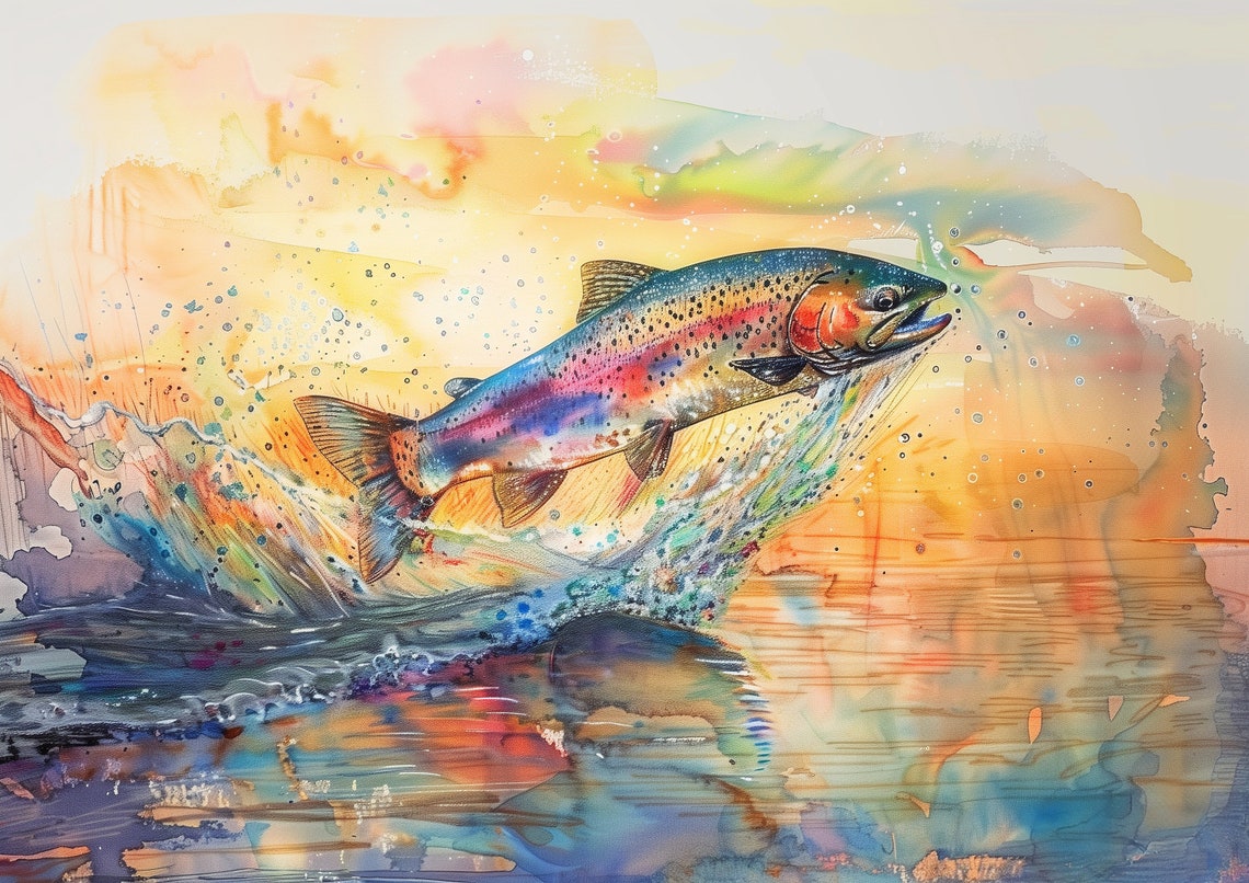 Trout Print Rainbow Trout Painting Wall Art For Cabin Fisherman Gift For Dad That Fishes Gift Fly Fishing Wall Art Fishing Decor