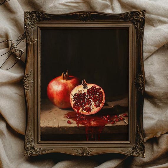 Dark Pomegranate Vintage Pomegranate Art Dark Academia Kitchen Decor Dark Cottagecore Wall Art For Kitchen Moody Wall Art Gothic