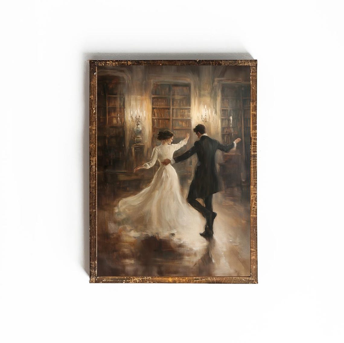 Romantic Couple Dancing In Library Candlelit Vintage Style Poster - Image 2