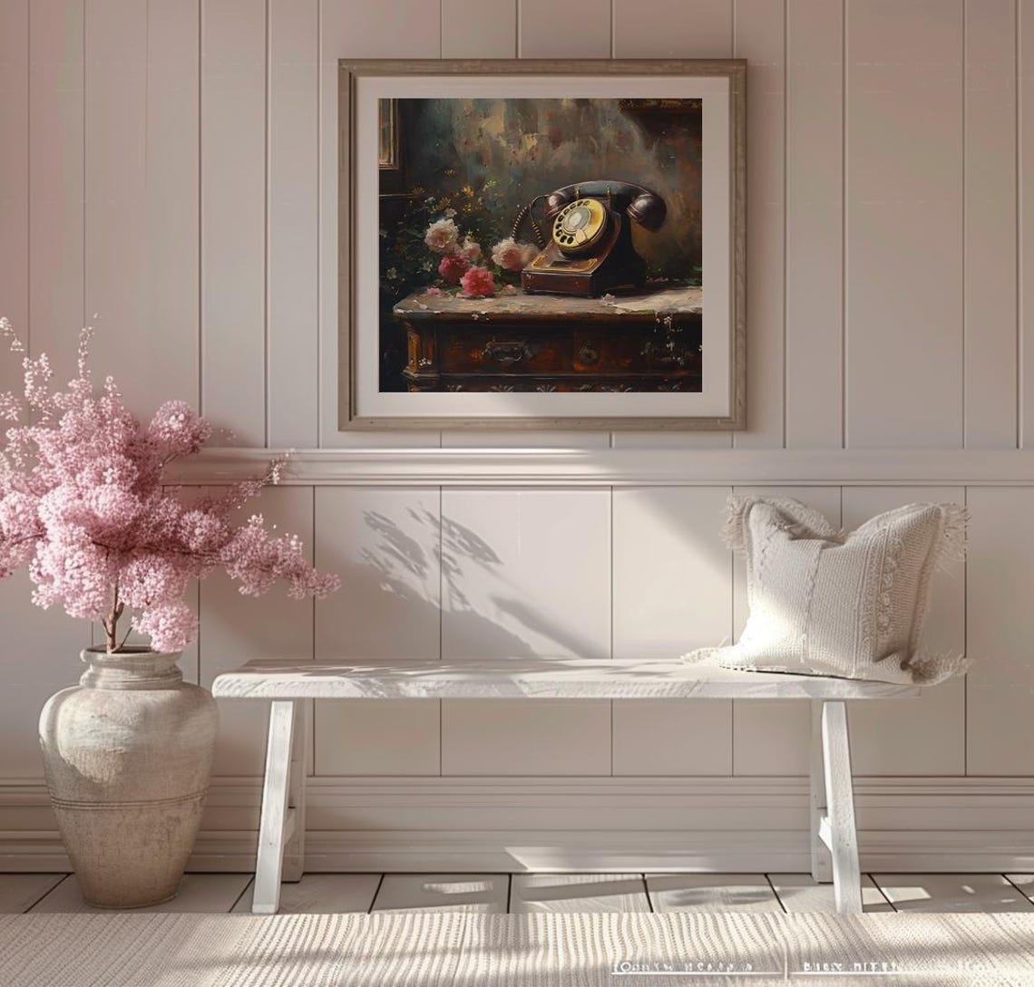 Vintage Black Rotary Telephone with Roses on a Wooden Desk Poster - Image 4