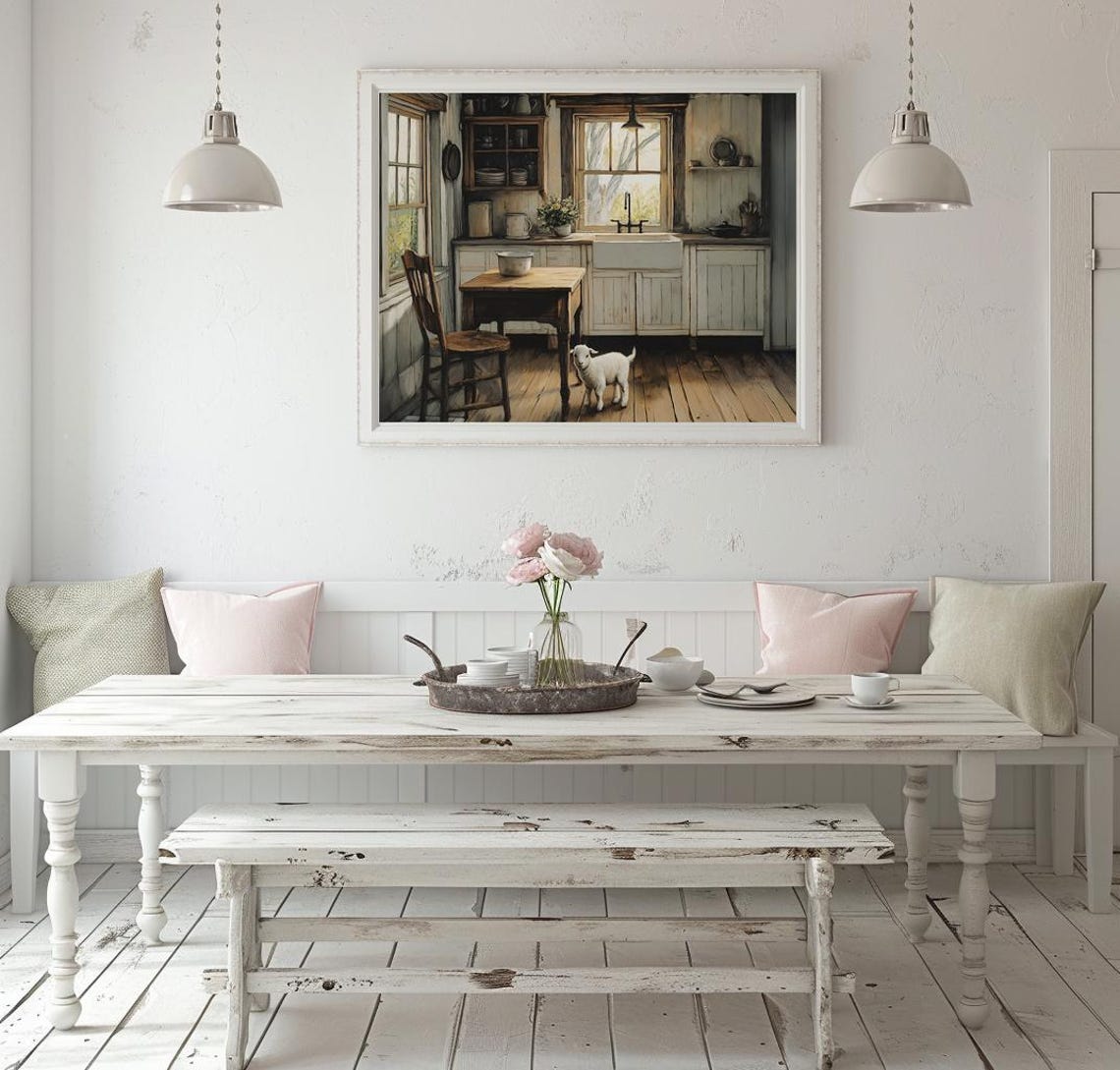 Rustic Farmhouse Kitchen Interior with a Little Lamb Art Poster - Image 3