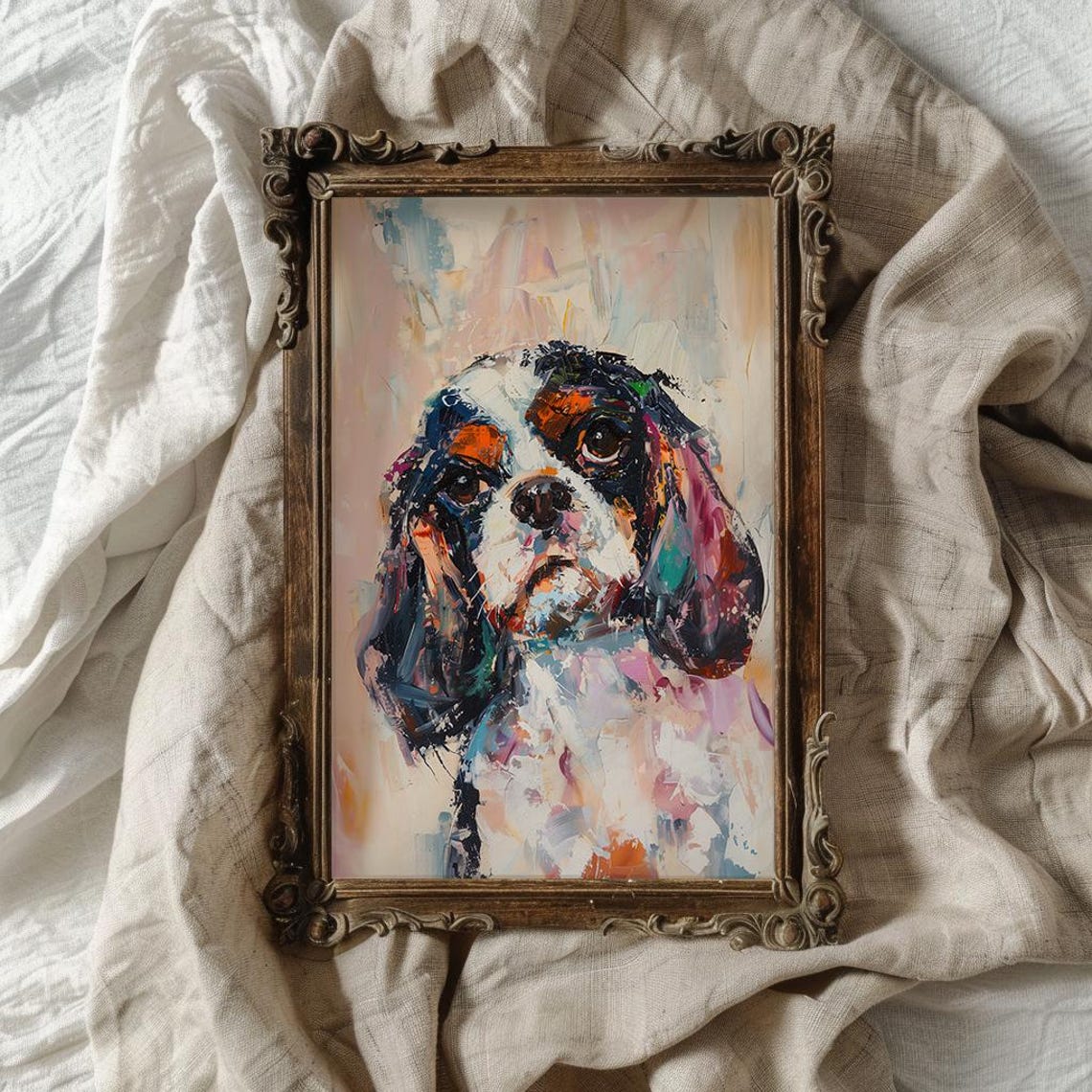 Colorful Cavalier Spaniel Portrait Abstract Dog Painting Wall Poster - Image 2