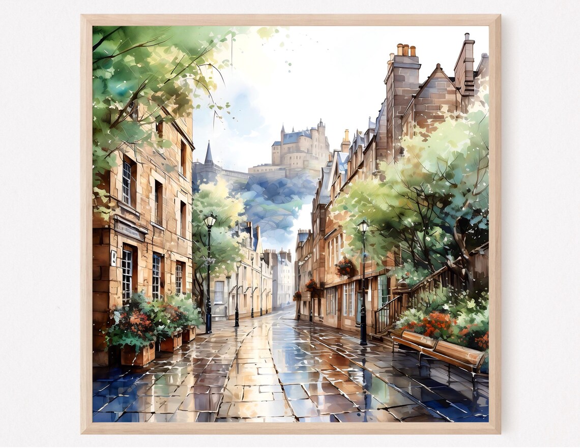 Edinburgh Castle Watercolor Art Print Scottish Cityscape Poster