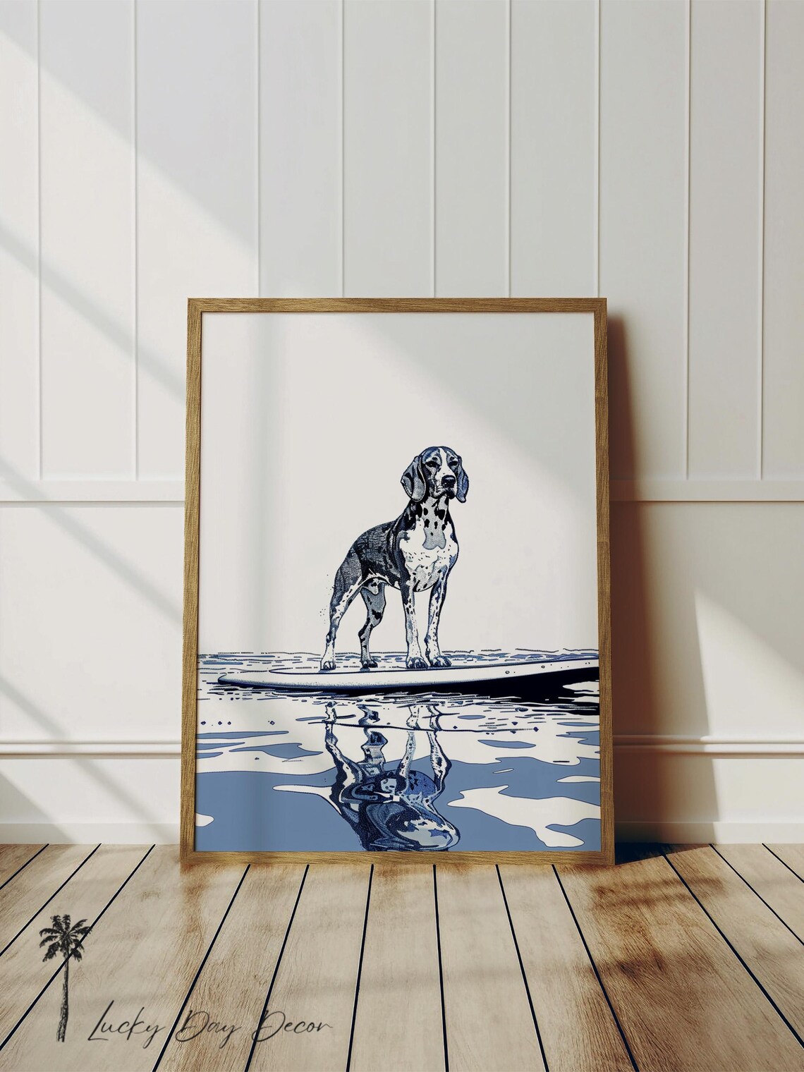 Surfing Dog Hound Coastal Home Decor Art Print
