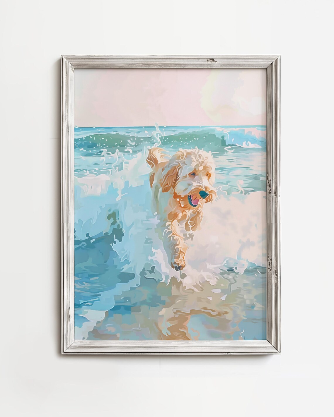 Golden Doodle In Waves Watercolor Art Print